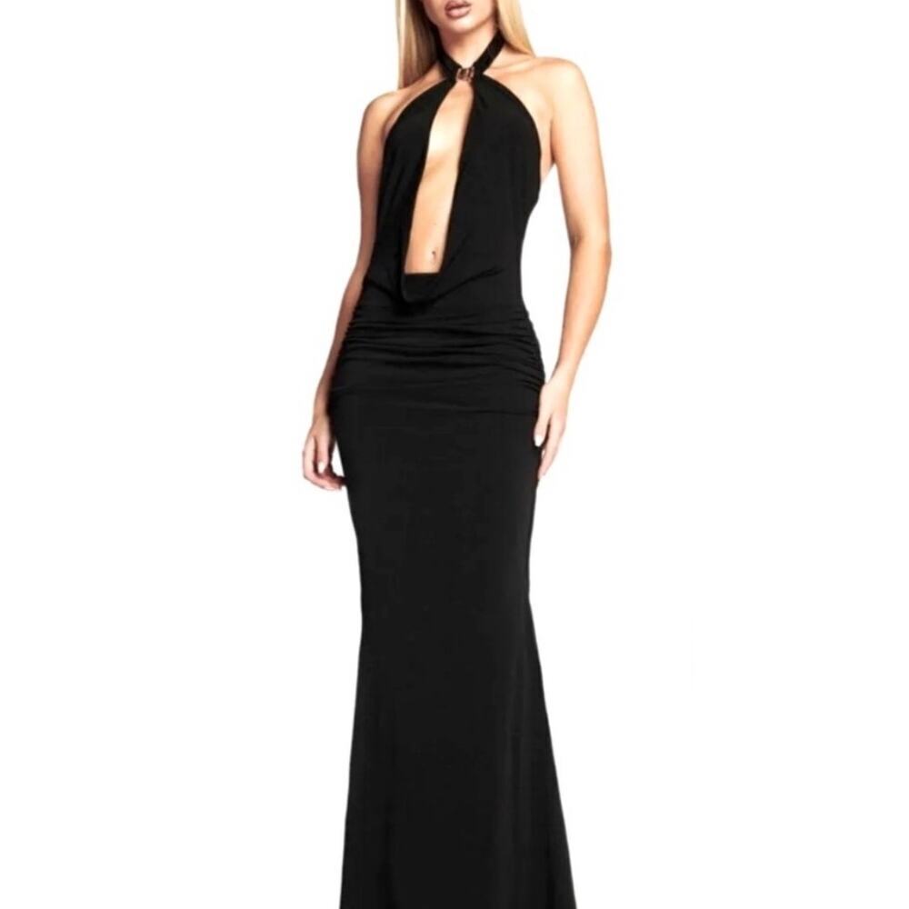I.Am.Gia NWT Valentina Maxi Dress Halter Open Back Mermaid Skirt Black Size Smal